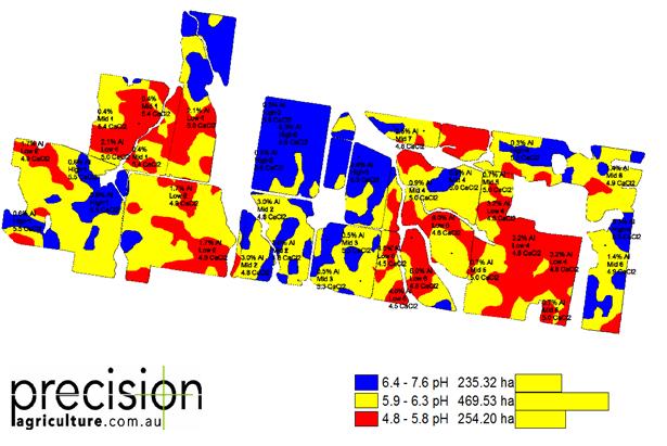 Figure 3: pH zone map with soil test results overlay.