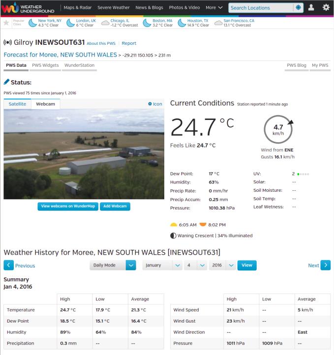 A screenshot of the weather underground website