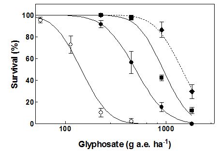 line graph showing the mean with whisker plot showing glyphosate resistance 