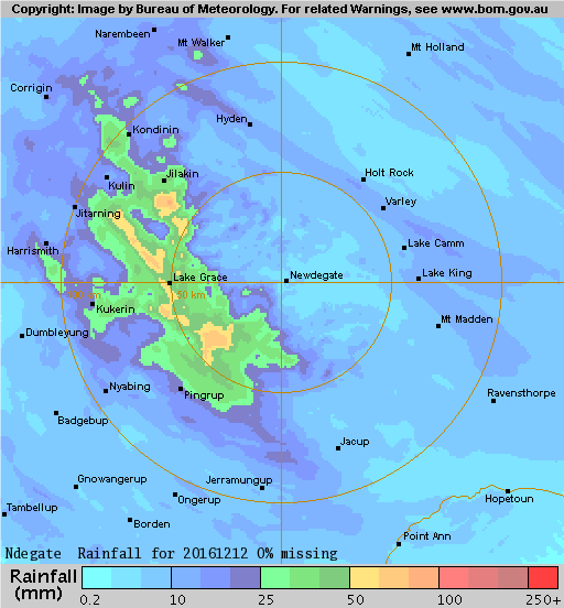 Figure of radar of rainfall over Newdegate