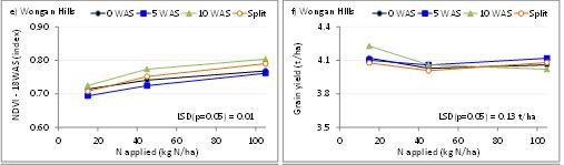 Line chart of grain yield and NDVI when N applied