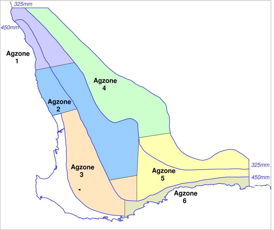 Diagram of zoning based on rainfall in South West of Western Australia