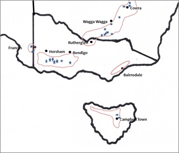Figure 1. The acidic soil region of the high rainfall cropping zone of south eastern Australia showing the location of  paddocks monitored in 2015 and 2016.